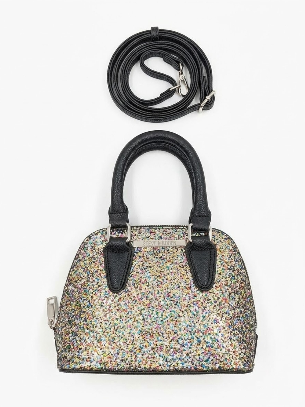 Steve Madden Black Multi Glitter Dome Satchel